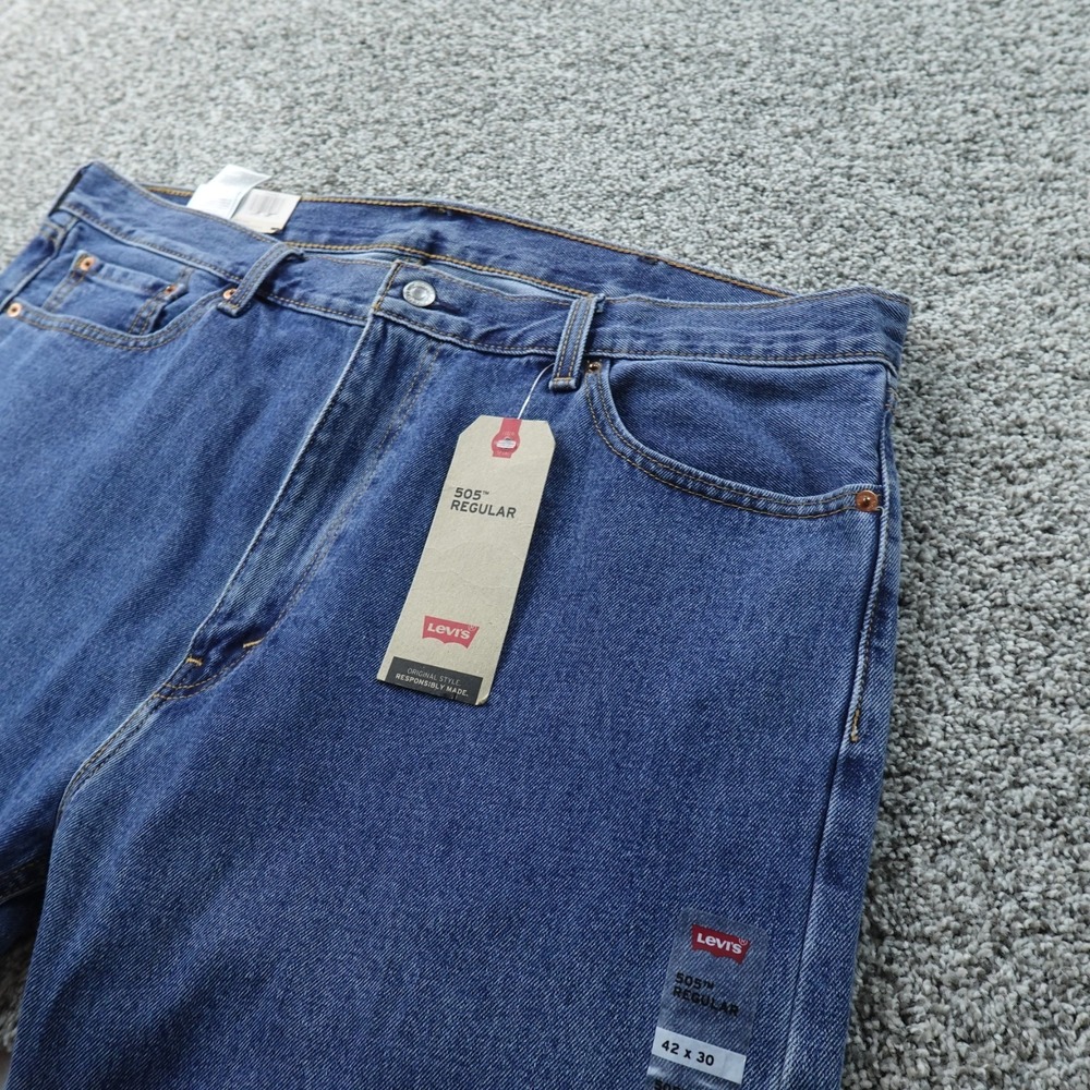 NEW Levis‎ Jeans Mens 42X30 Dark Blue Denim Pants 505 Regular Straight Western